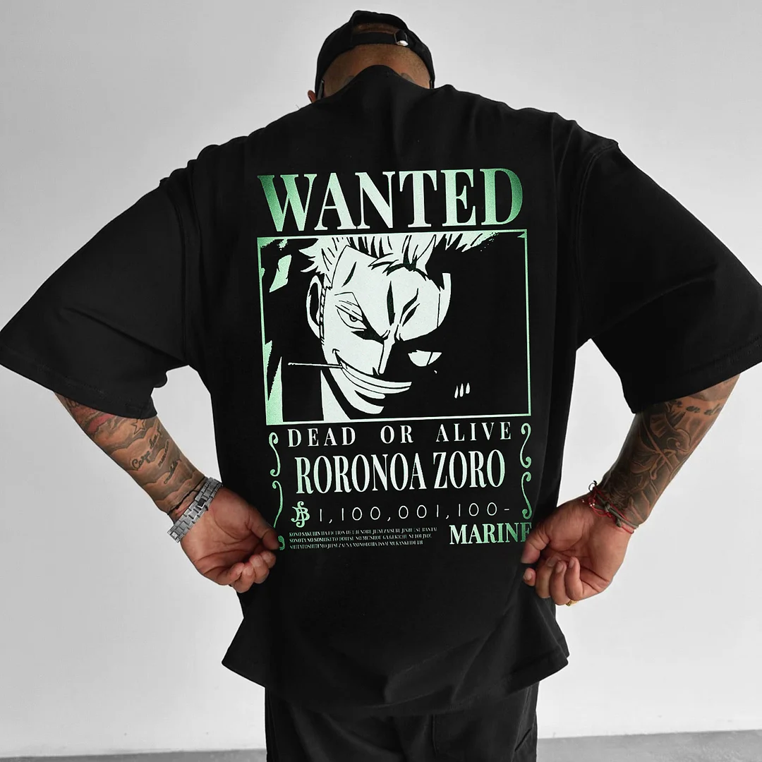 Oversized "One Piece"Wanted Roronoa Zoro Tee-barclient