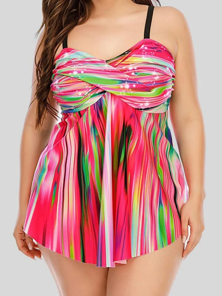 Print Patchwork Rose Red Swimdress P14169