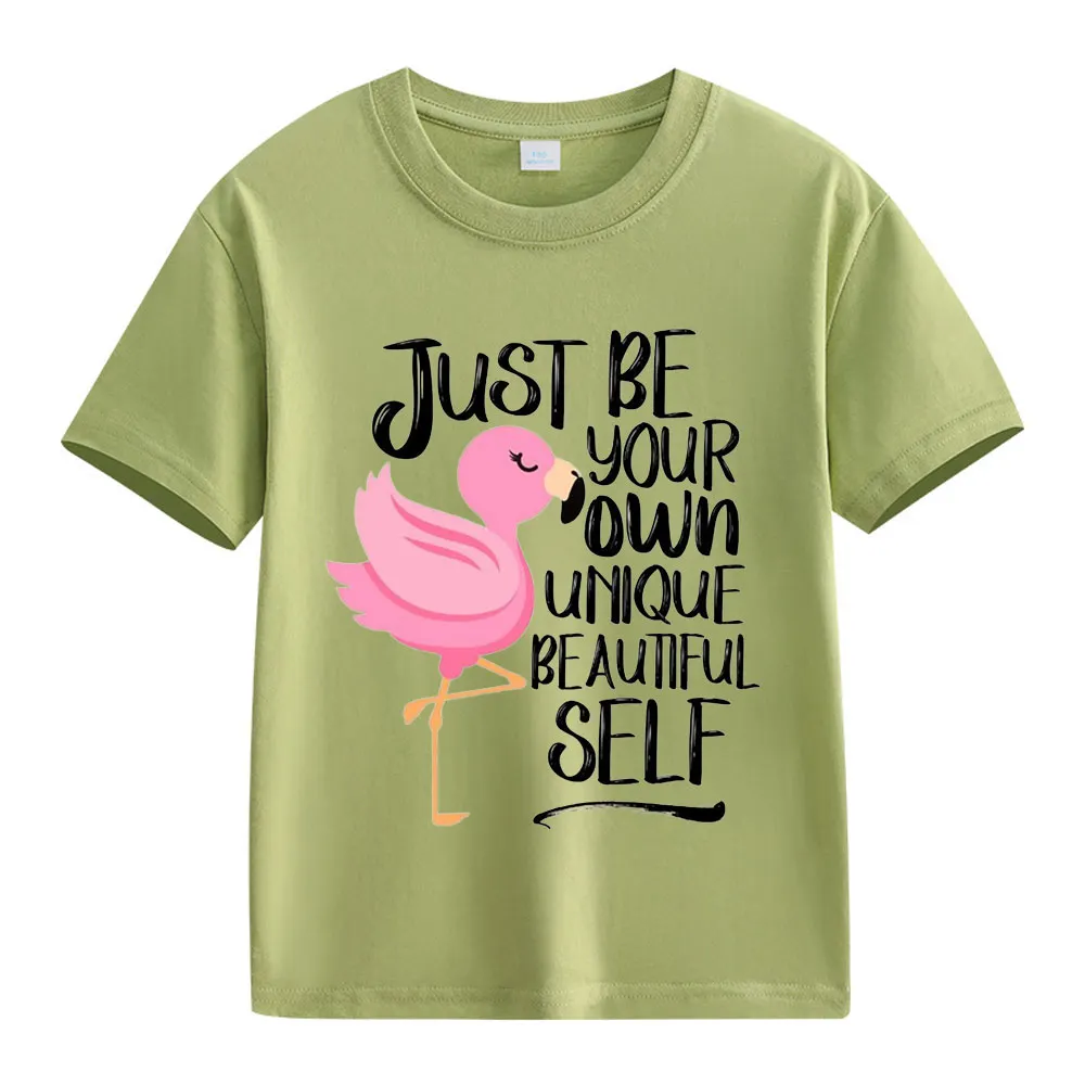 【2Y-13Y】Just Be Your Own Unique Beautiful Self Flamingo Graphic T-Shirt For Kids