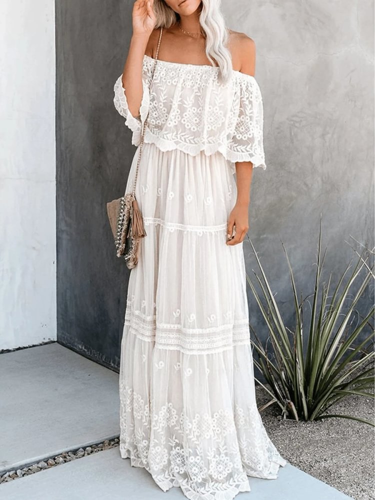 High Waist Off-shoulder Lace Dress P12301