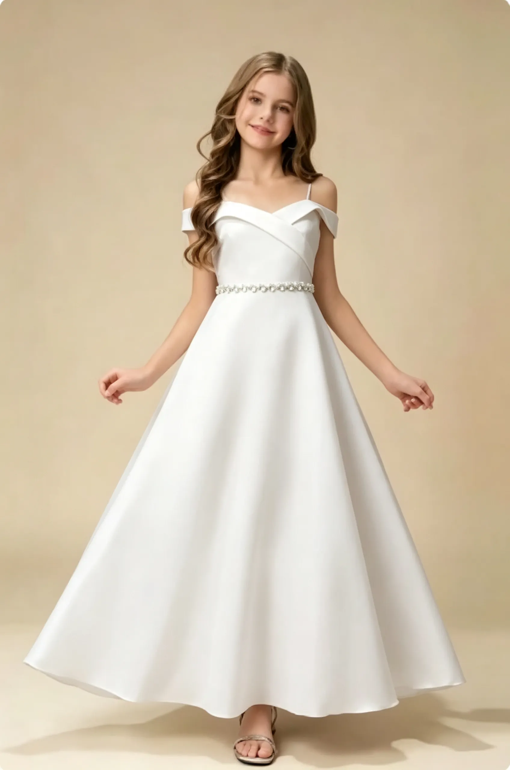 Daisda Spaghetti Straps Sleeveless Off Shoulder A Line Junior Bridesmaid Dress