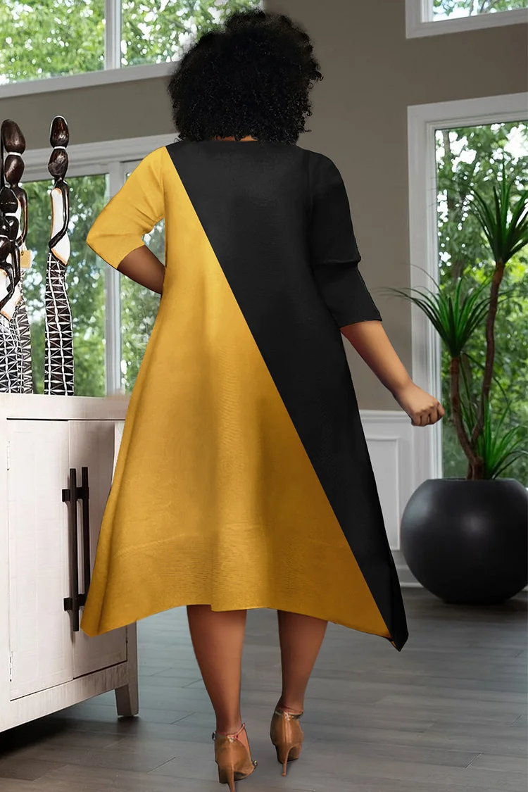 Xpluswear Design Plus Size Business Casual Multicolor Colorblock Round