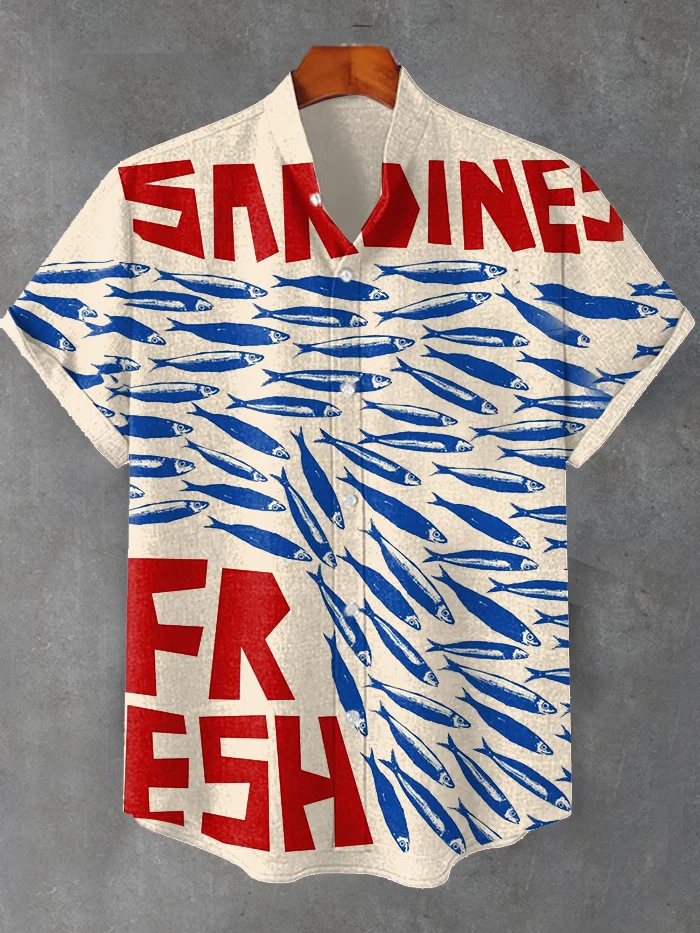 Men's Fresh Sardines Art Print Casual Short Sleeve Shirt
