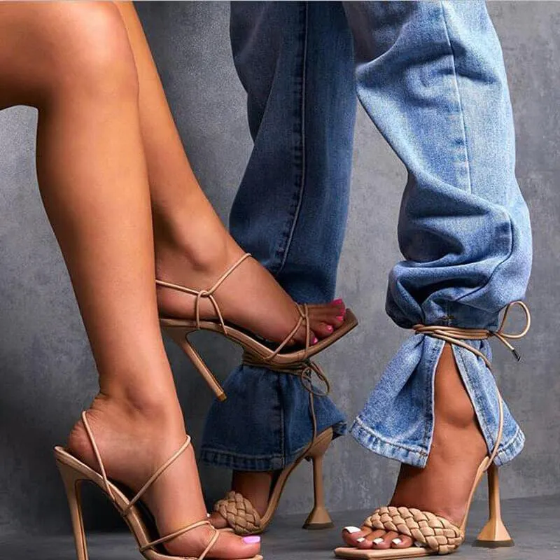 VCSHOES PU Square Toe Ankle Strap High Heel Sandals
