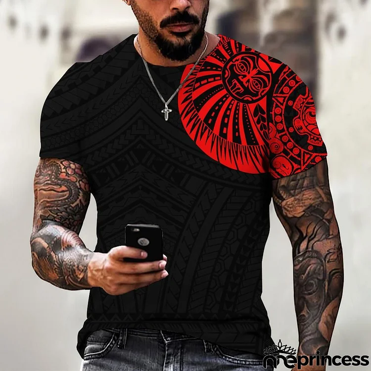 Men Fashion Casual Cool Round Neck Short Sleeve 3Dfloral Plus Size T-Shirt