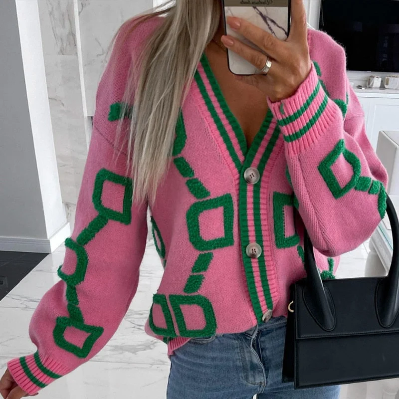 Uforever21 Autumn Winter Knitted Cardigan Sweaters Women Coat 2022 Button Up Long Sleeve Vintage Print Oversized Casual Fashion Cardigans