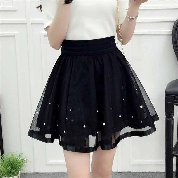 Black Tulle Pleated Bubble Skirt SP179350