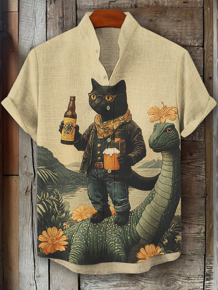 【BAON】[unisex] Dyuta Rock Cat Printing Over Short Sleeve T Multicolor Short Sleeve Top w Cat playing Guitar Size 2XL
