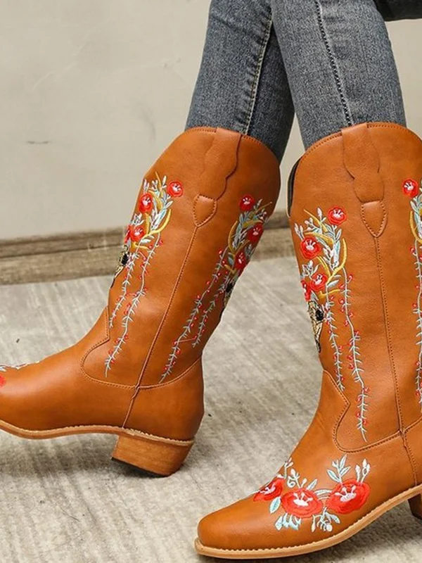 Floral Printed Wrap Boots