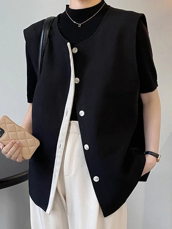 Contrast Color Split-Joint Roomy Sleeveless Round-Neck Vest Top