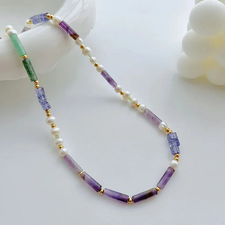 Purple Beaded Pearl Necklace Clavicle Chain Accessories Handmade Jewelry