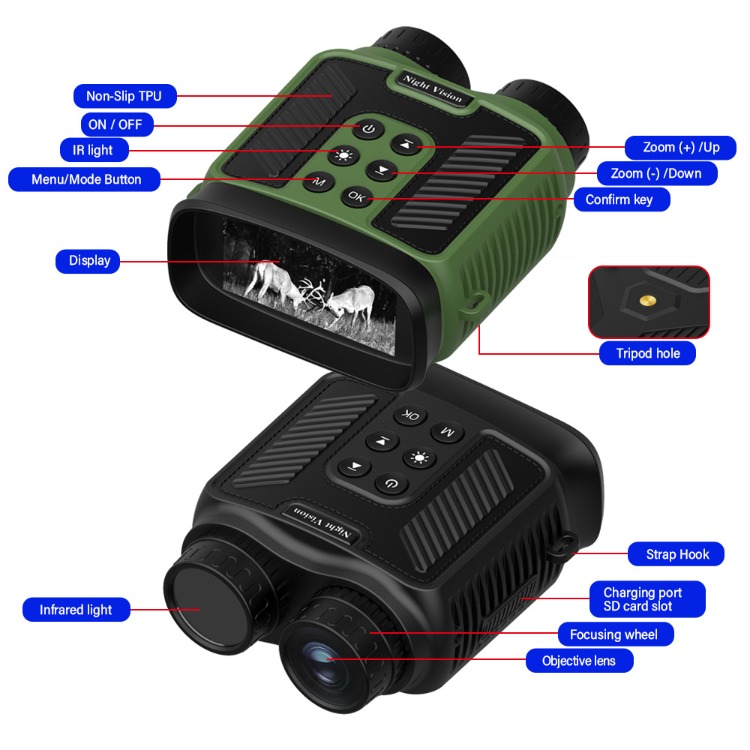 BekinTek Night Vision Binoculars 5000mAh Rechargeable Telescope NVG Infrared Goggles Full Dark Observing Scope 7x IR Adjustment 8x Digital Zoom 2.5K Video Playback 40M Photo 3 Inches Large HD Screen with 32G TF Card for Camping Hiking Surveillance 10