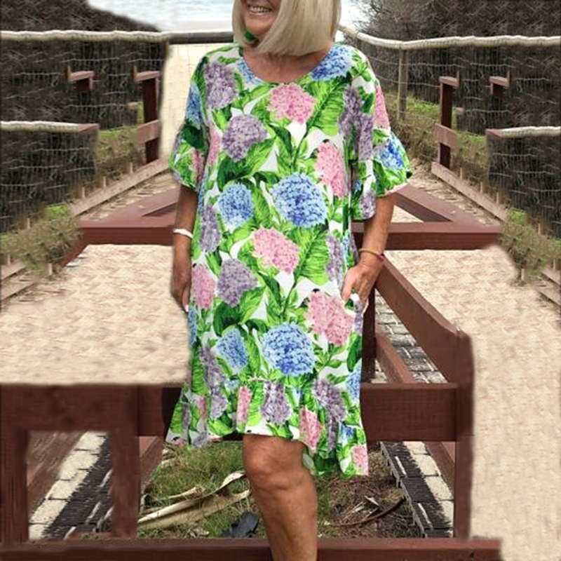 Casual Vacation Leaf Print Pocket Contrast Loose High Waist Straight Full Print Bottoms main image 1