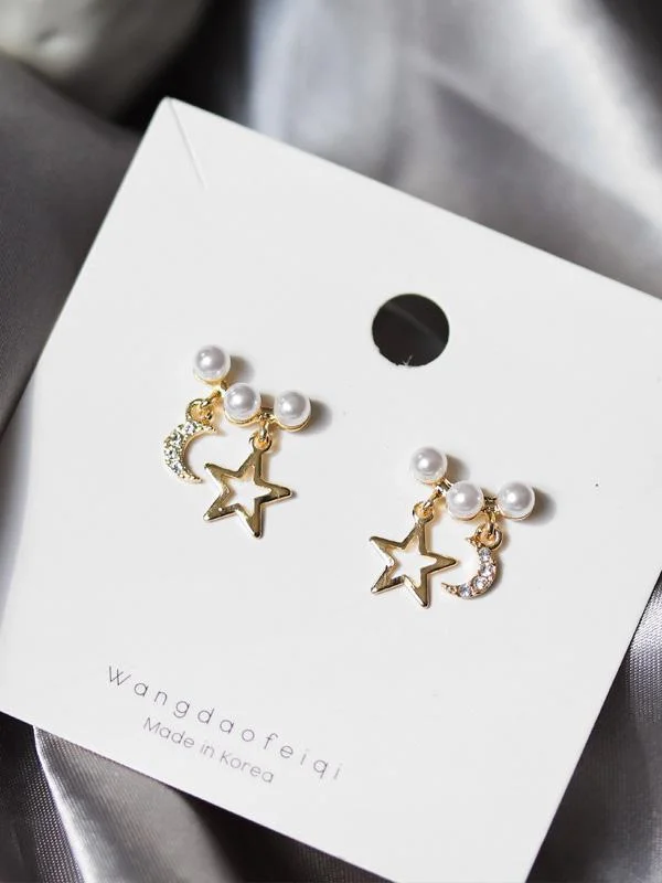 Pearl Star&Moon Earrings