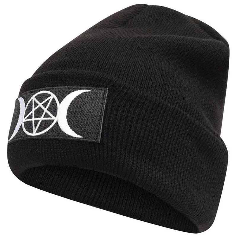 Goth Beanie Embroidered Knit Hat Wicca Warm Pullover Hip Hop Hat Wool Hat
