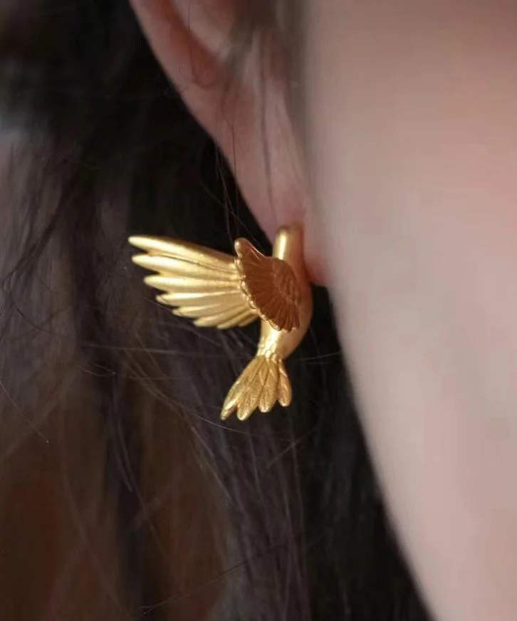 Fashion Gold Sterling Silver Overgild Flying Bird Stud Earrings