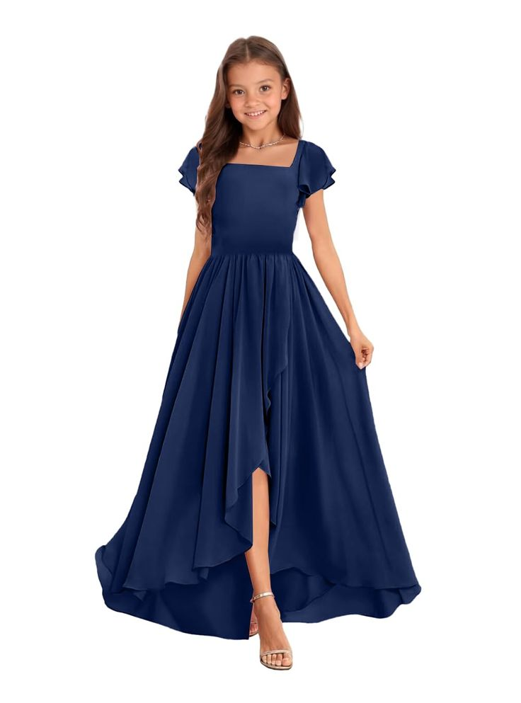 junior bridesmaid dresses navy blue Classic Square Short Sleeves Hi-Lo Dress JB023 Size:8 AU/UK (4 US) Purchase Sequin Bridesmaid Dresses necklinePleated bodice Liquid Resistant