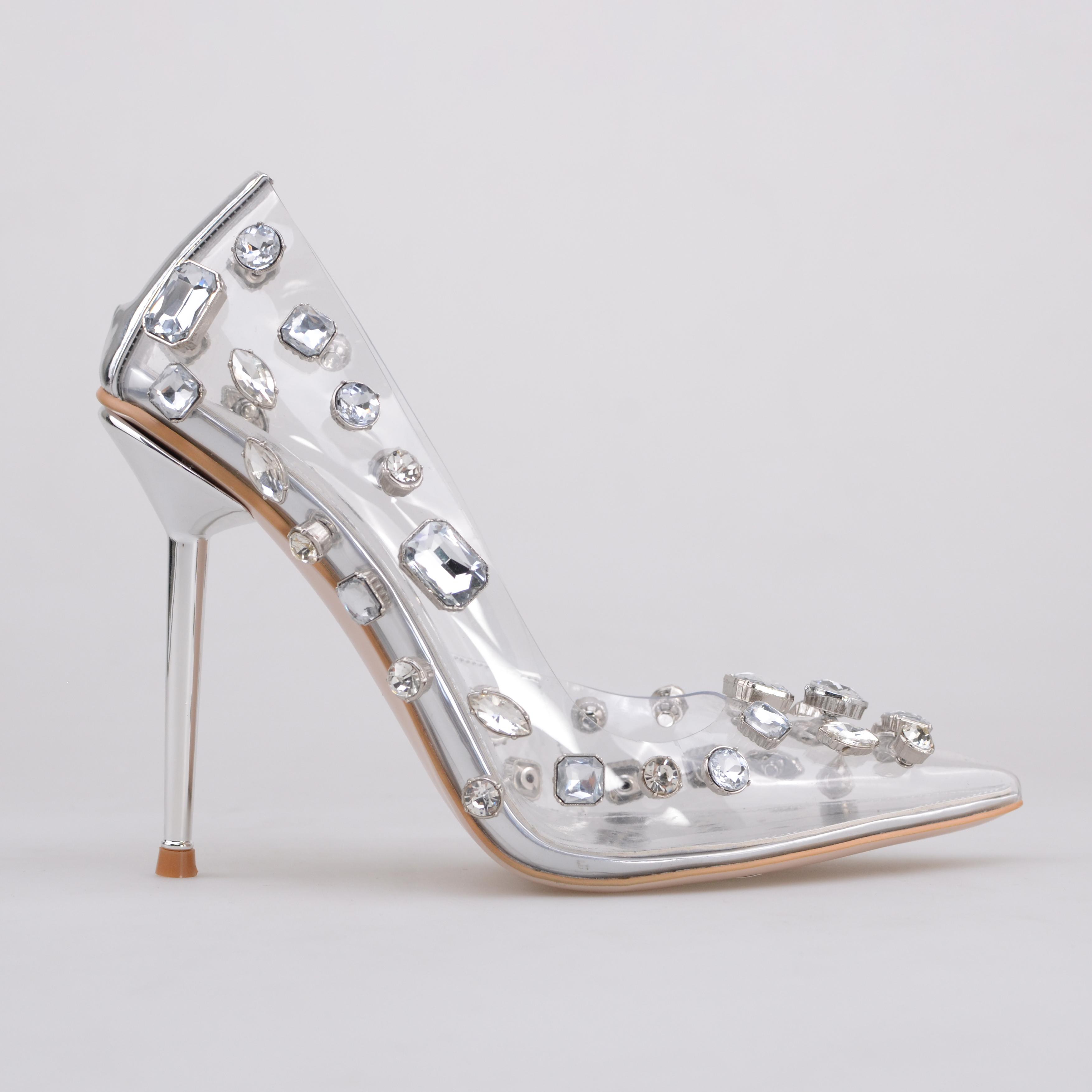 TAAFO White High Heel Rehine Stone Lady Shoes