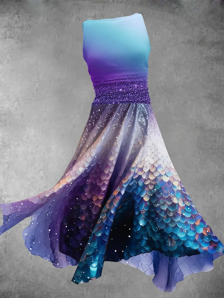 Women's Summer Mermaid Art Gradient Maxi Dress