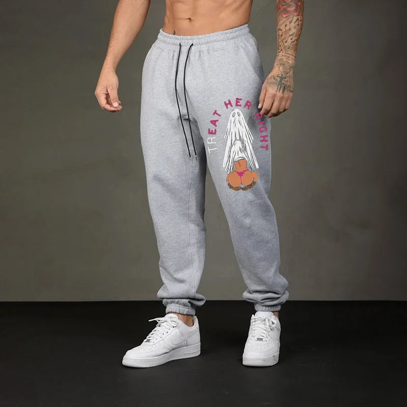 TREAT HER RIGHT Oral Sex with Ghost Men's Print Sweatpants