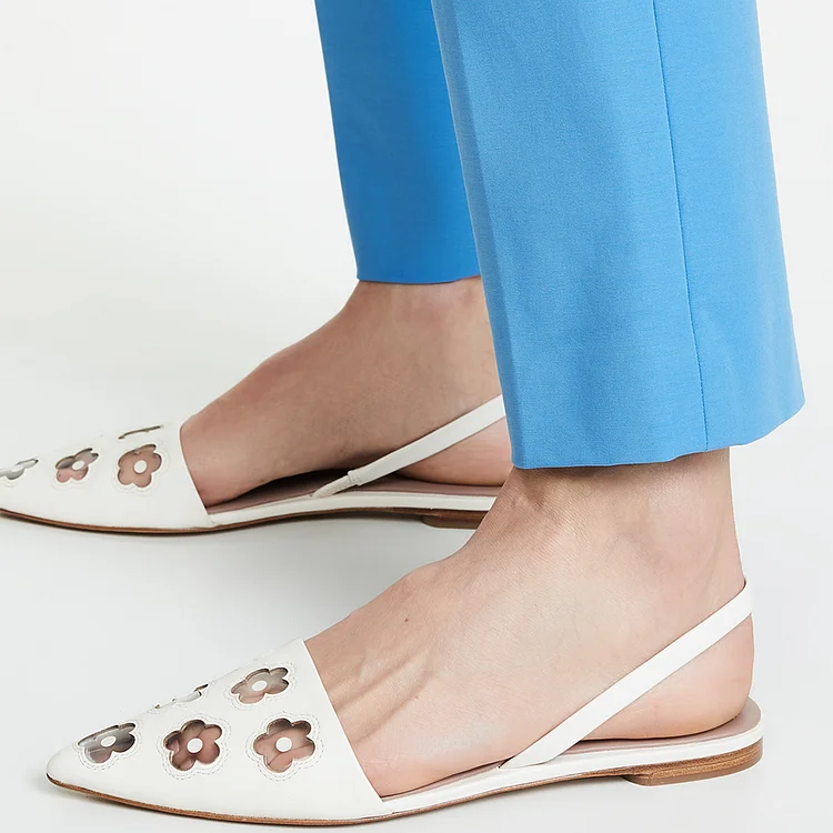 Ivory Clear PVC Flat Slingback Shoes with Flower Detail Vdcoo