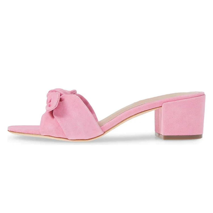 Pink Mule Heels with Suede Block Heels and Tie Vdcoo