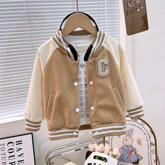【18M-11Y】Unisex Kids Multicolor Letter Print Baseball Jacket