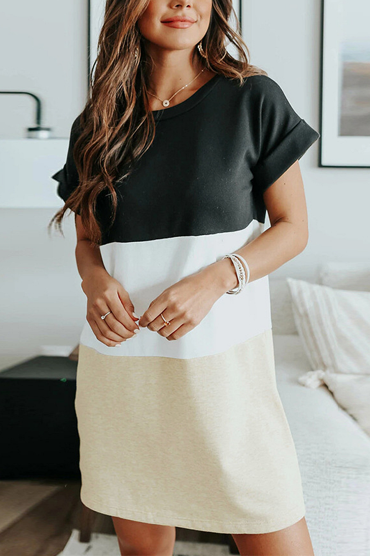 KarliDress Casual Short-sleeved Striped Contrast Dress P12462