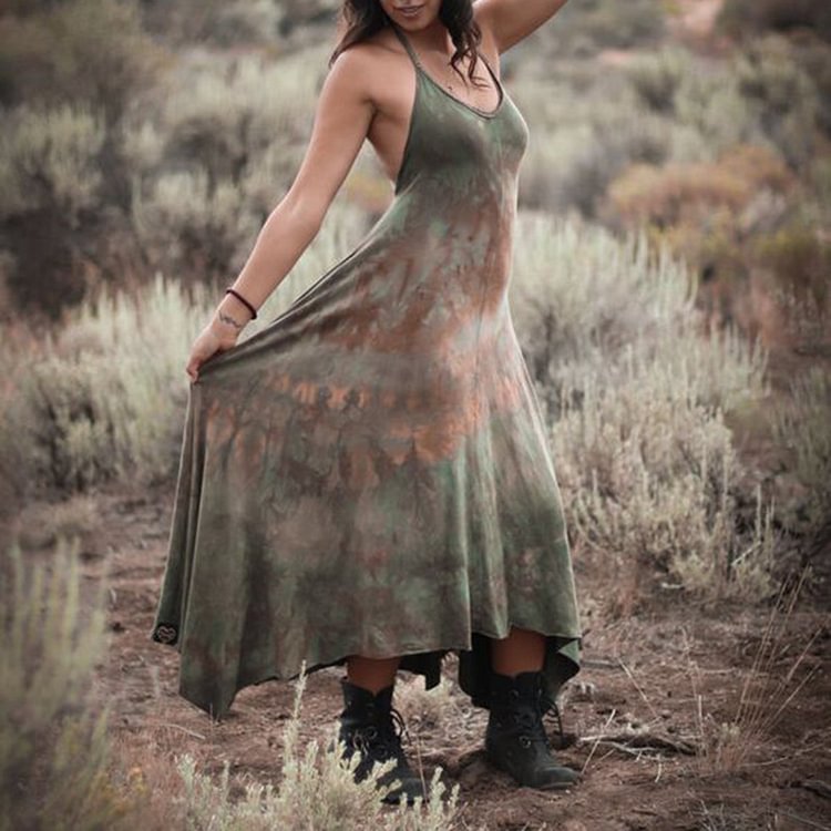 Dark Tie Dye Sling Maxi Dress