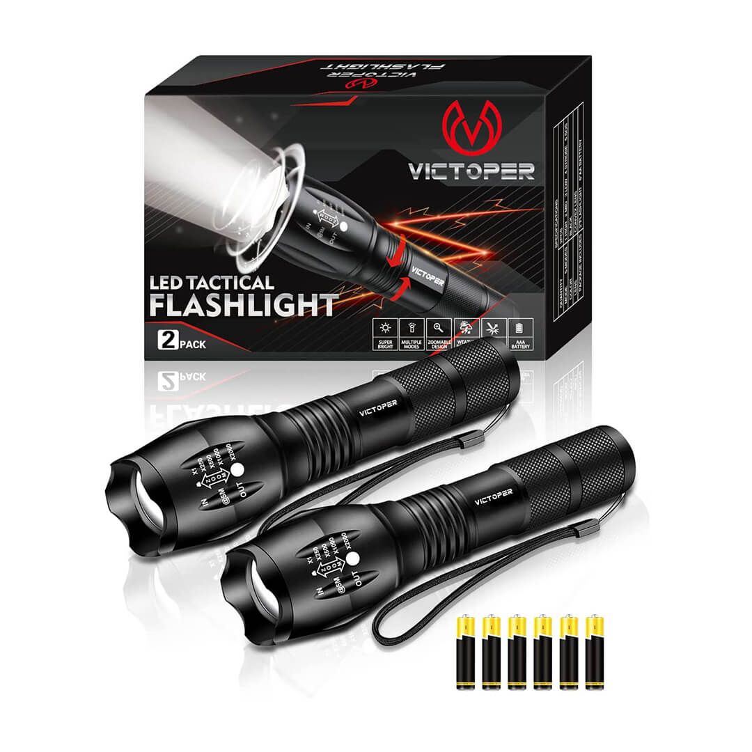 2000 Lumens Tactical 2 Pack Flashlights Zoomable with 5 Mode - Victoper