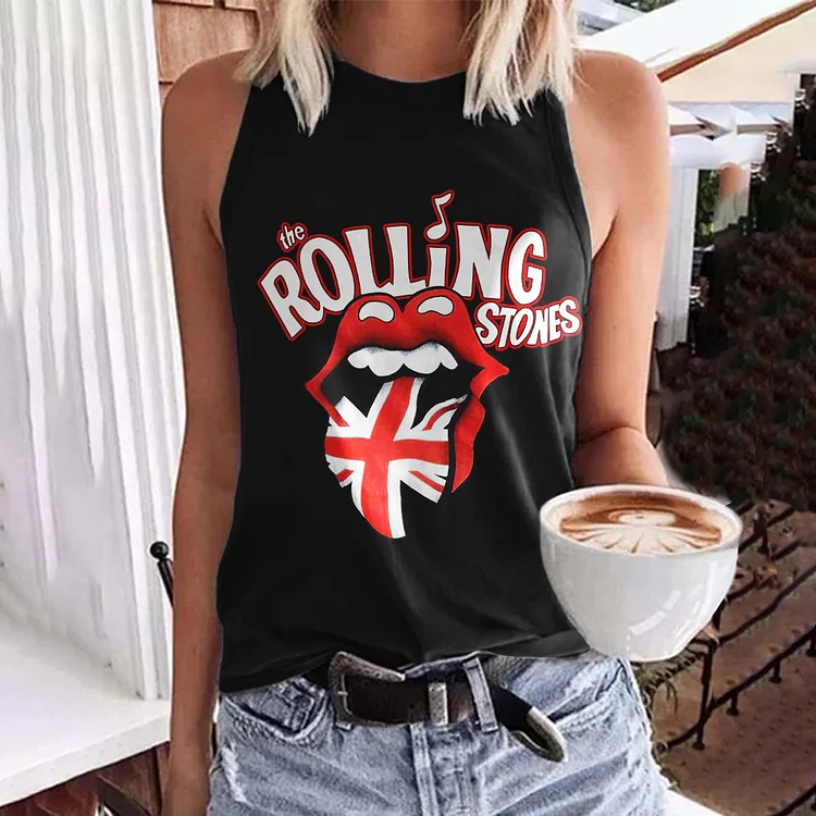 Comstylish Rolling Stones Print Sleeveless Casual Tank Top