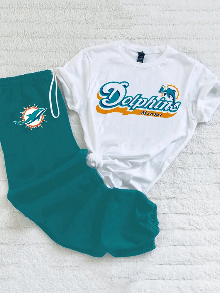 Miami Dolphins Fashion Print Pants Two Piece Set