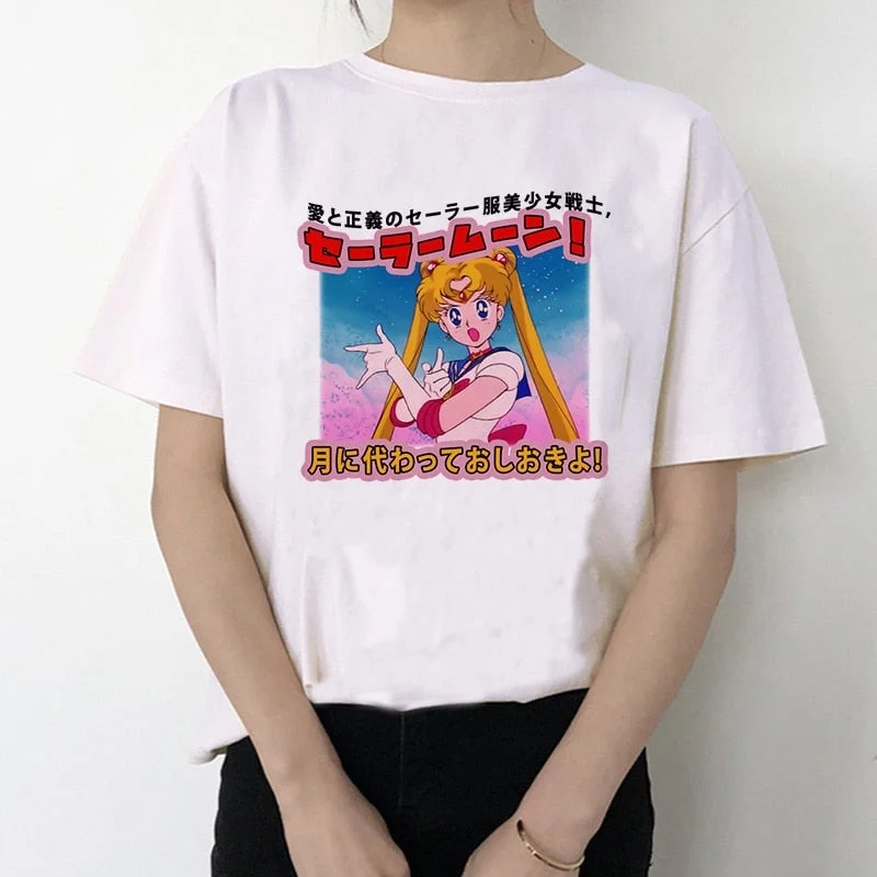 Cute Cat Tshirt Cartoon Top Tees Female Moon Summer New Fashion T Shirt Women Harajuku Short Sleeve Fun Ulzzang T-Shirt