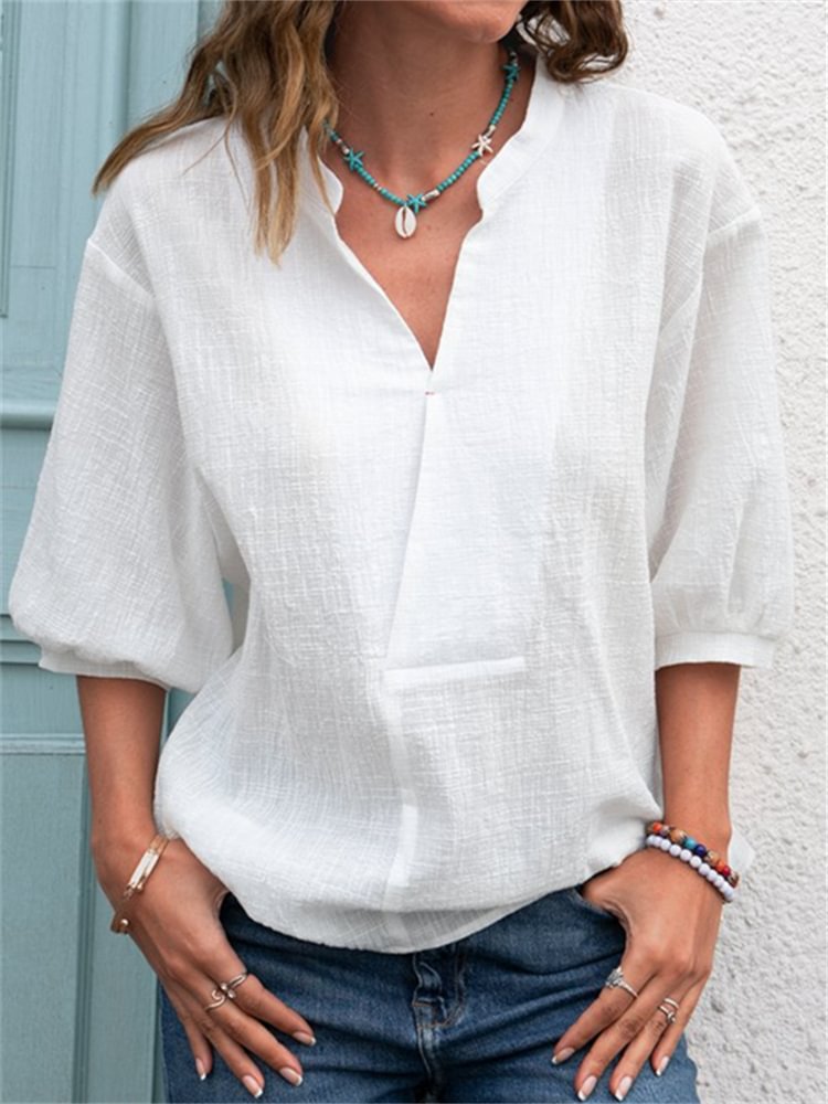 Puff Sleeve V Neck Loose Fit Tunic