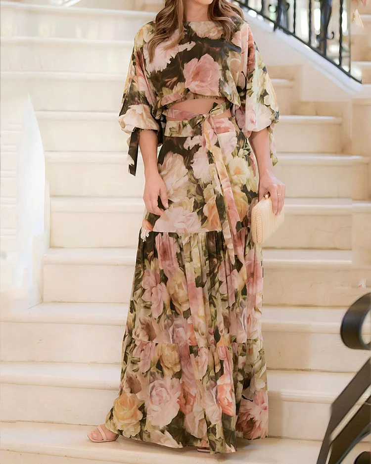 Casual Printed Top & Skirt Two-piece Set