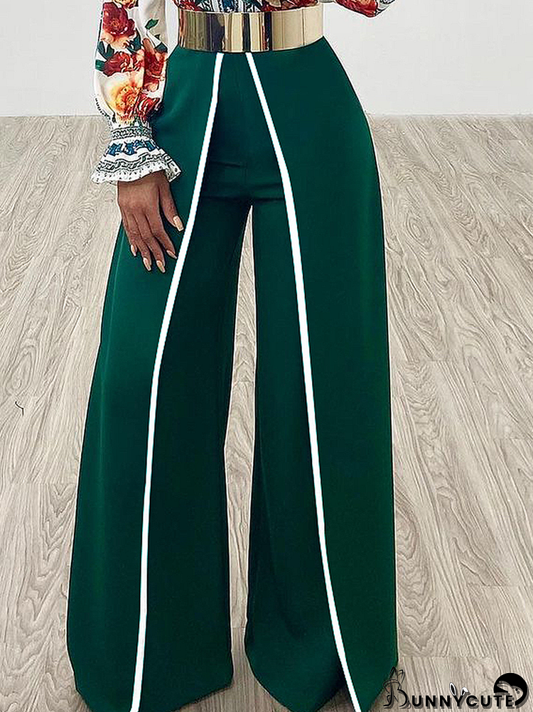 Urban High Waisted Wide Leg Contrast Color Casual Pants Bottoms