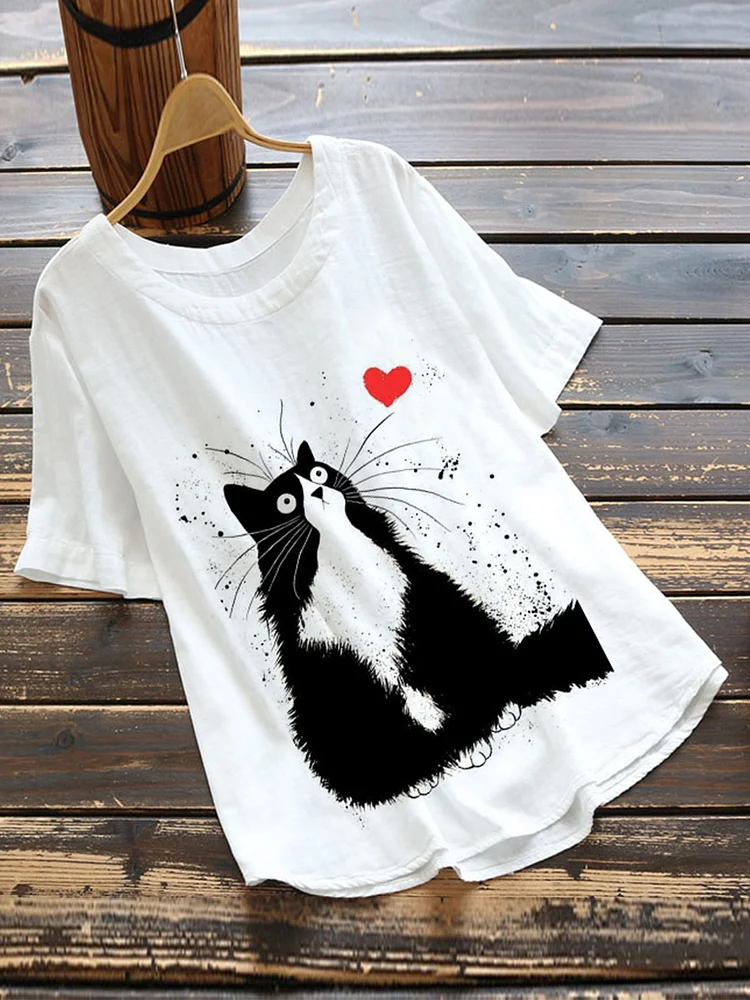 Bestdealfriday White Cartoon Casual Cotton Blend Shirts Tops 9354767