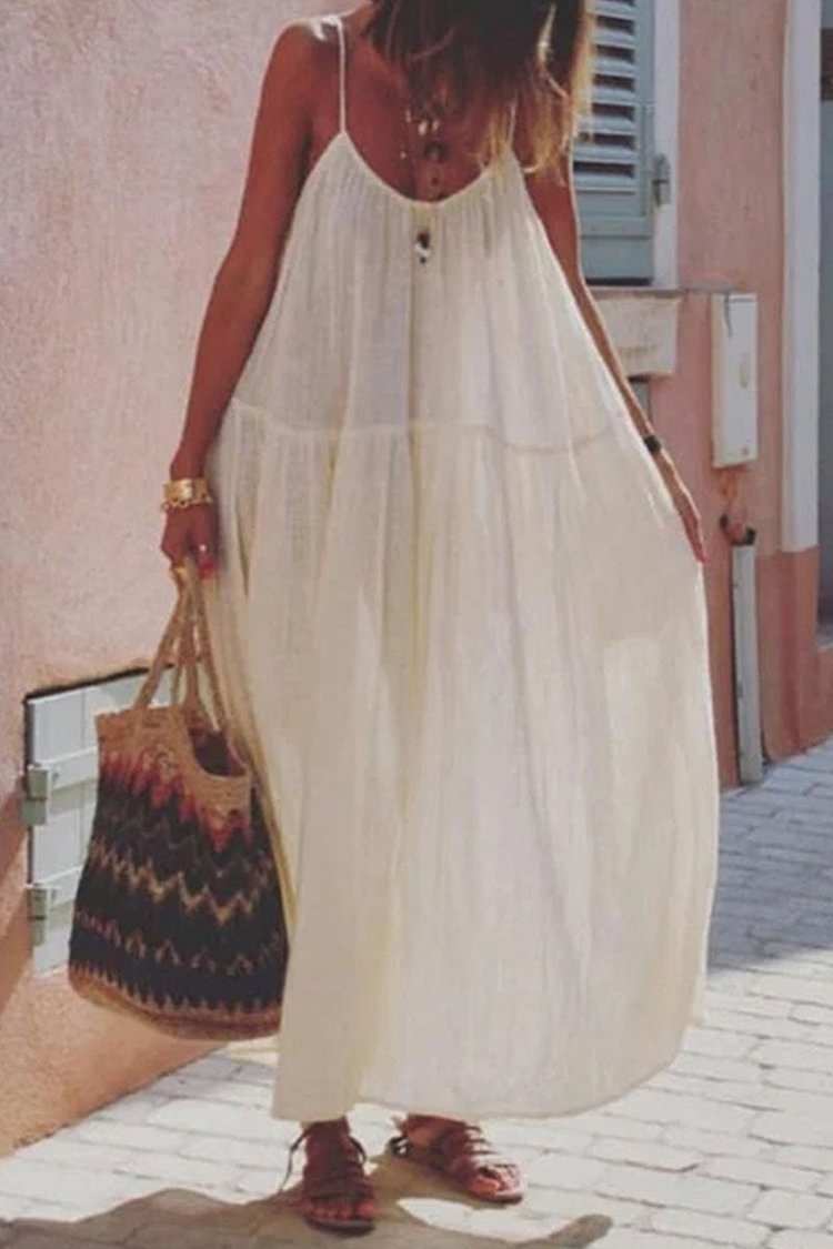 Fashion Casual Solid Patchwork Spaghetti Strap A Line Dresses - Life is Beautiful for You - SheChoic