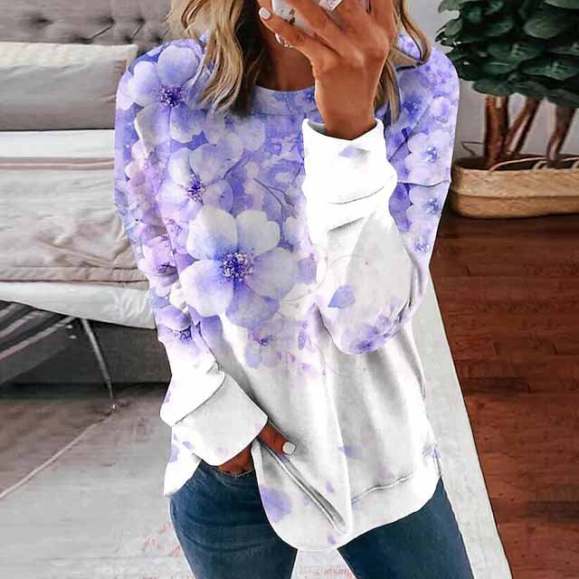 Comstylish Vintage Floral Printed Round Neck Long Sleeve Sweatshirt