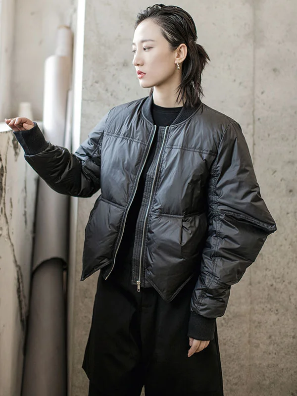Stylish Minimalist Black Zipper Duck Down Coat