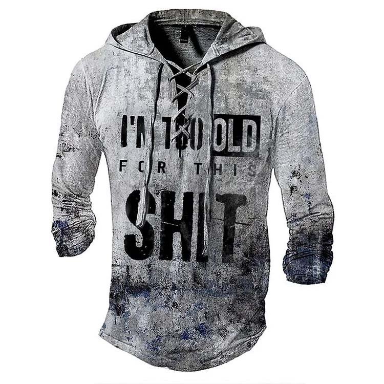 Men's Vintage Hoodie Lace-Up Printed Long Sleeve T-Shirt