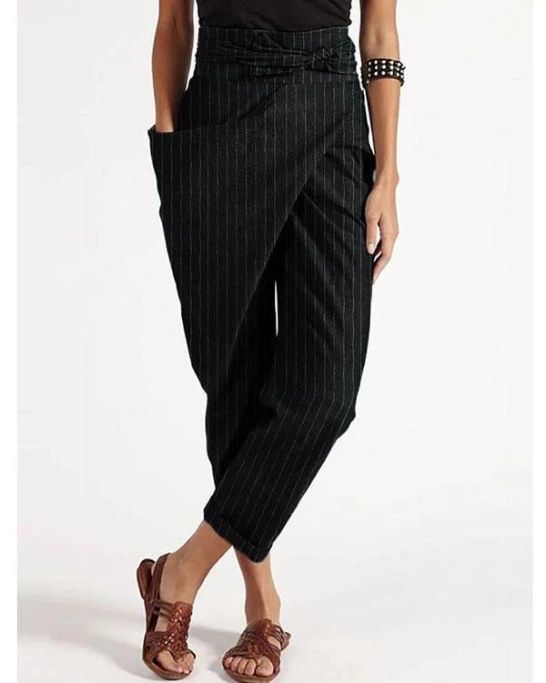 casual wrap pocket irregular harem pants with belt p318011