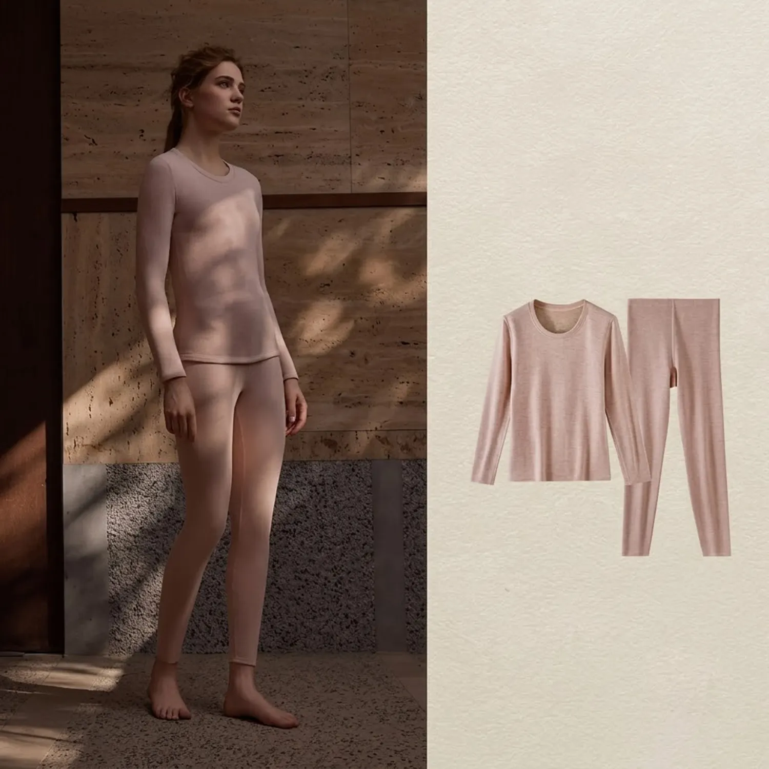 Women's Thermal Underwear Base Layer Set with Silk Cashmere Blend Inner Layer REAL SILK LIFE