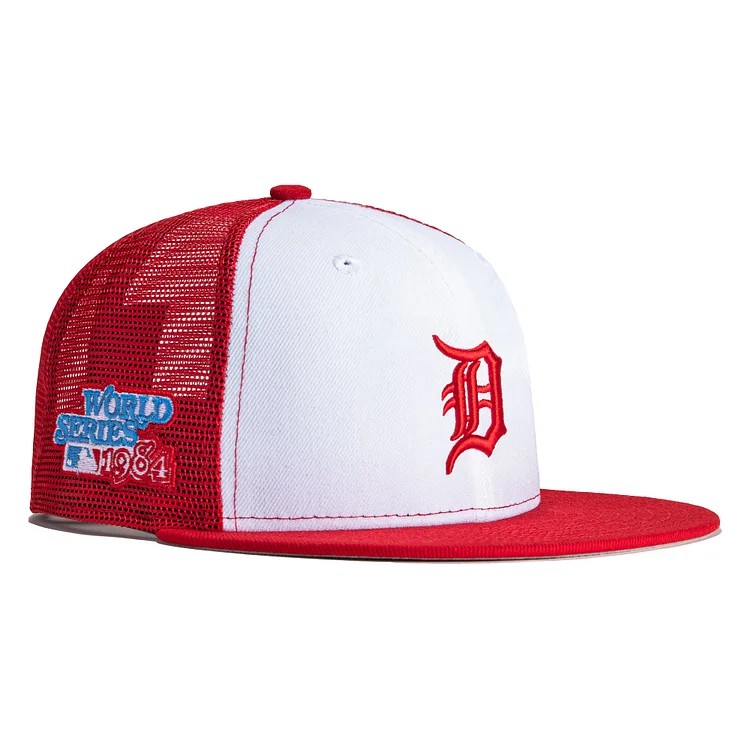 New Era 59Fifty Detroit Tigers 1984 World Series Patch Trucker Rail Hat - White, Red QueenFunky