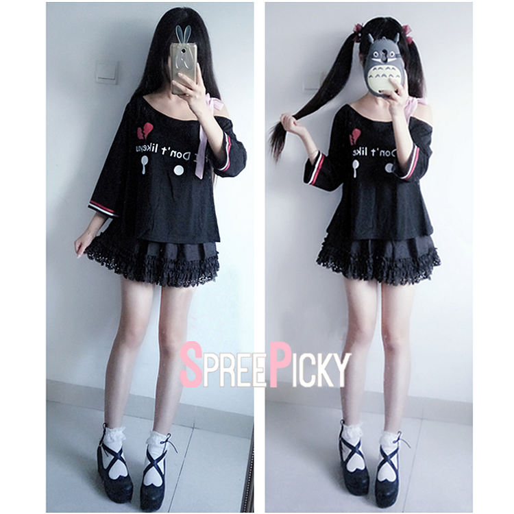 S/M Kawaii I Don't like you Printing Off-Shoulder Shirt/Skirt SP178841