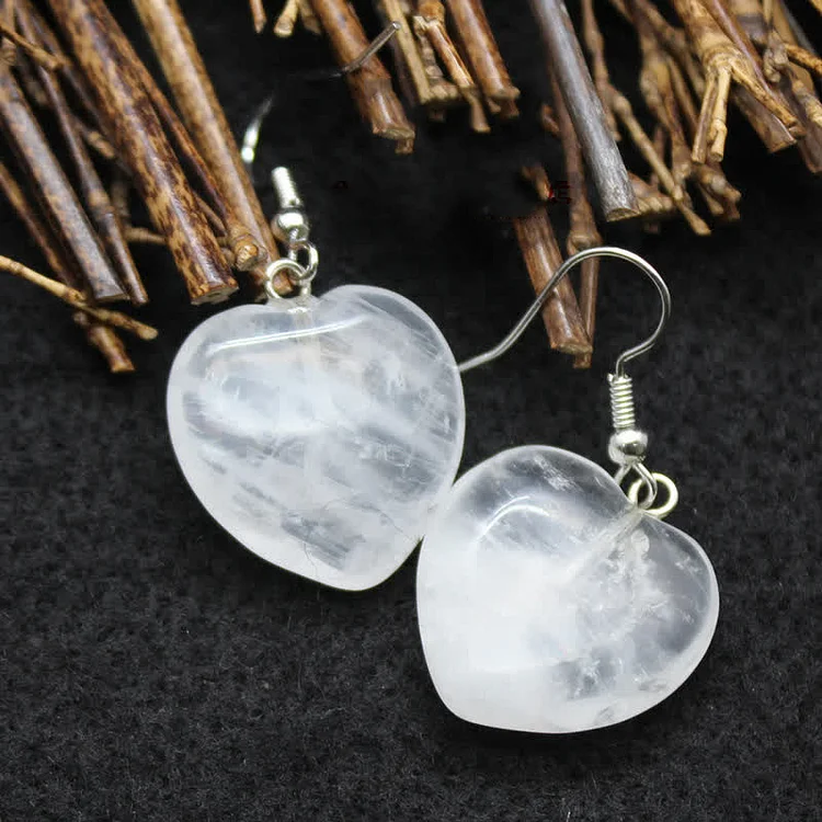 Natural Crystal Heart Healing Earrings-Clear Crystal