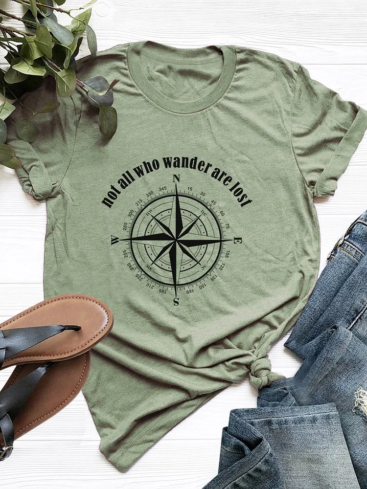 Bestdealfriday Not All Who Wander Are Lost Compass Graphic Tee