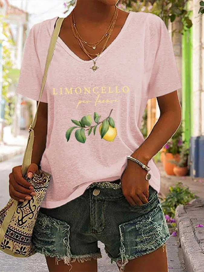 Women's Capri Italy "Limoncello Per Favore" printed V-neck T-shirt socialshop