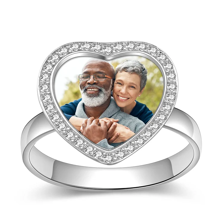 Personalized Photo Ring Women's Heart Ring Couple Photos Anniversary Gifts for Her
