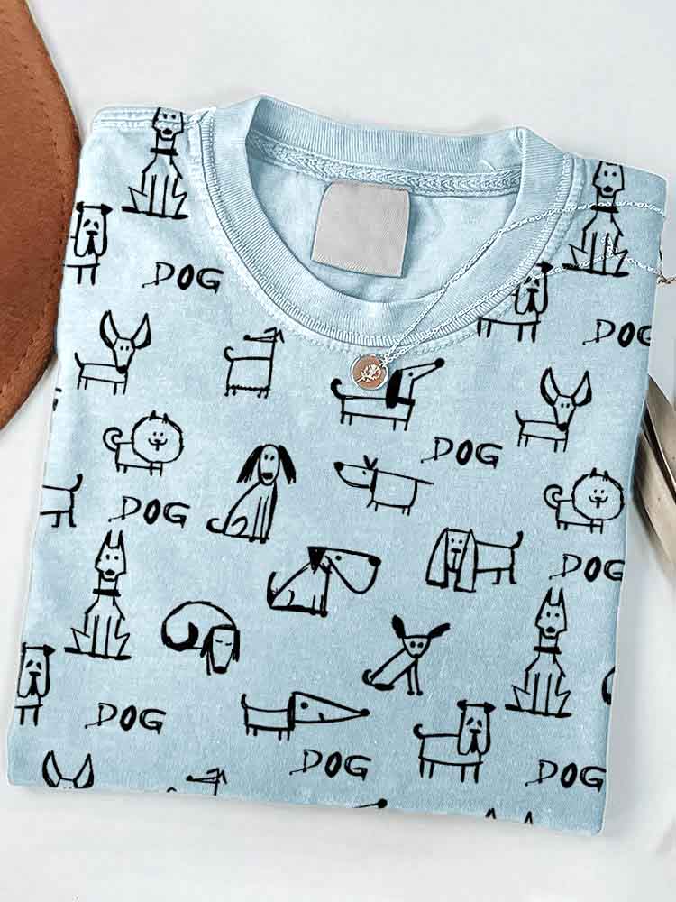 Cute Dogs Art Print Casual Short Sleeve T-Shirt